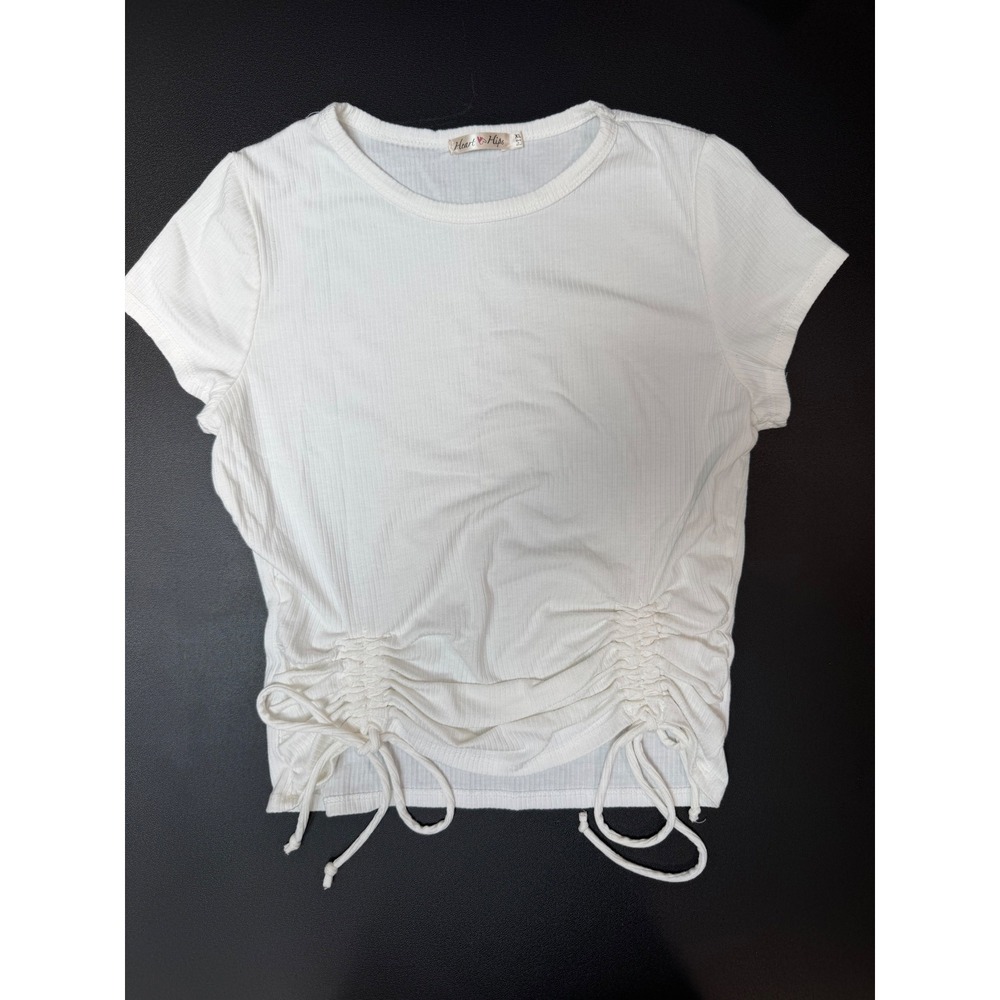 Heart Hips White Ribbed Side Cinch Drawstring Top XL RT40290C